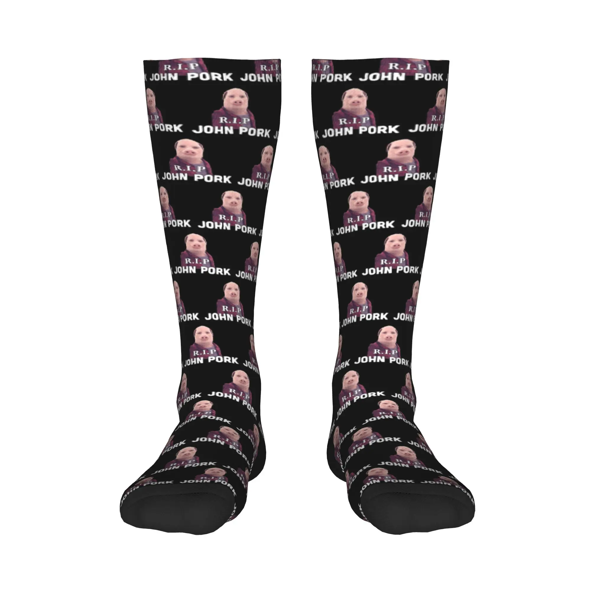

All Seasons Crew Stockings RIP John Pork Socks Harajuku Funny Hip Hop Long Socks Accessories for Men Women Christmas Gifts