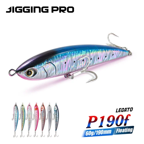 JIGGING PRO 190mm 60g Topwater lápiz superficie señuelo de pesca caminar el perro Artificial agua salada lubina flotante cebo duro aparejos