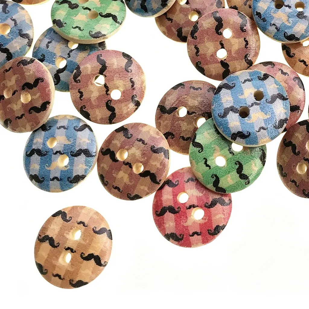 300PCS 15MM Wooden Buttons Printed Flower Striped Football Wooden Button Love Scrapbooking for Wedding Decor Sewing Accessories