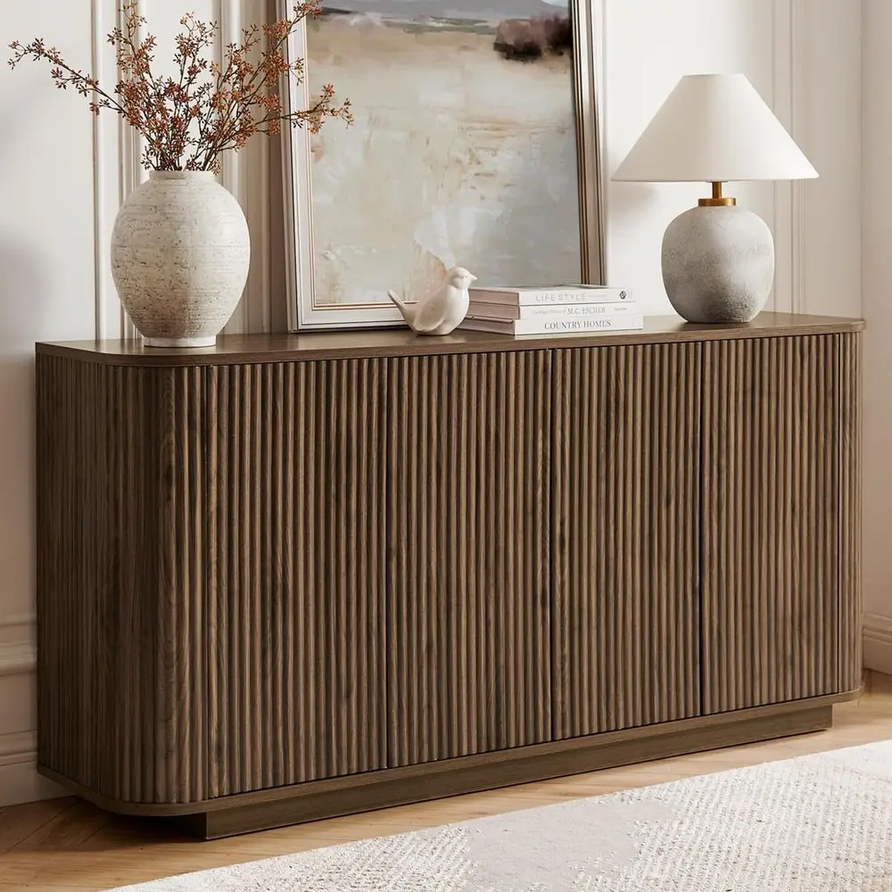

Sideboard Buffet Cabinet with Storage, Modern Fluted Accent Credenza with Adjustable Shelves, Wood Media Console Coffee Bar Tab