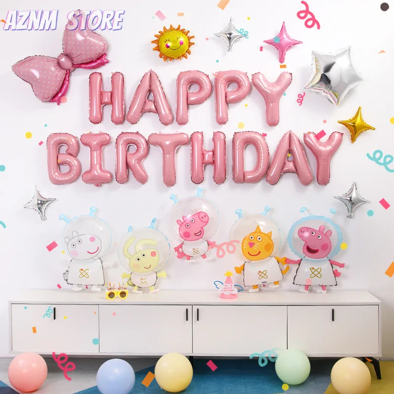 Peppa Pig Themen-Set Aluminiumballons Kindergeburtstag Party Deko Tiermotiv Hintergrund Babyparty Mädchen Spielzeug Geschenk