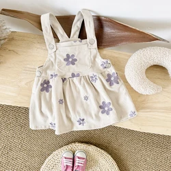 New Baby Girl Dress Infant Outfit Clothes Floral Sleeveless Overall Spring Autumn Cowboy Strap Dress Knee Length Bodysuit