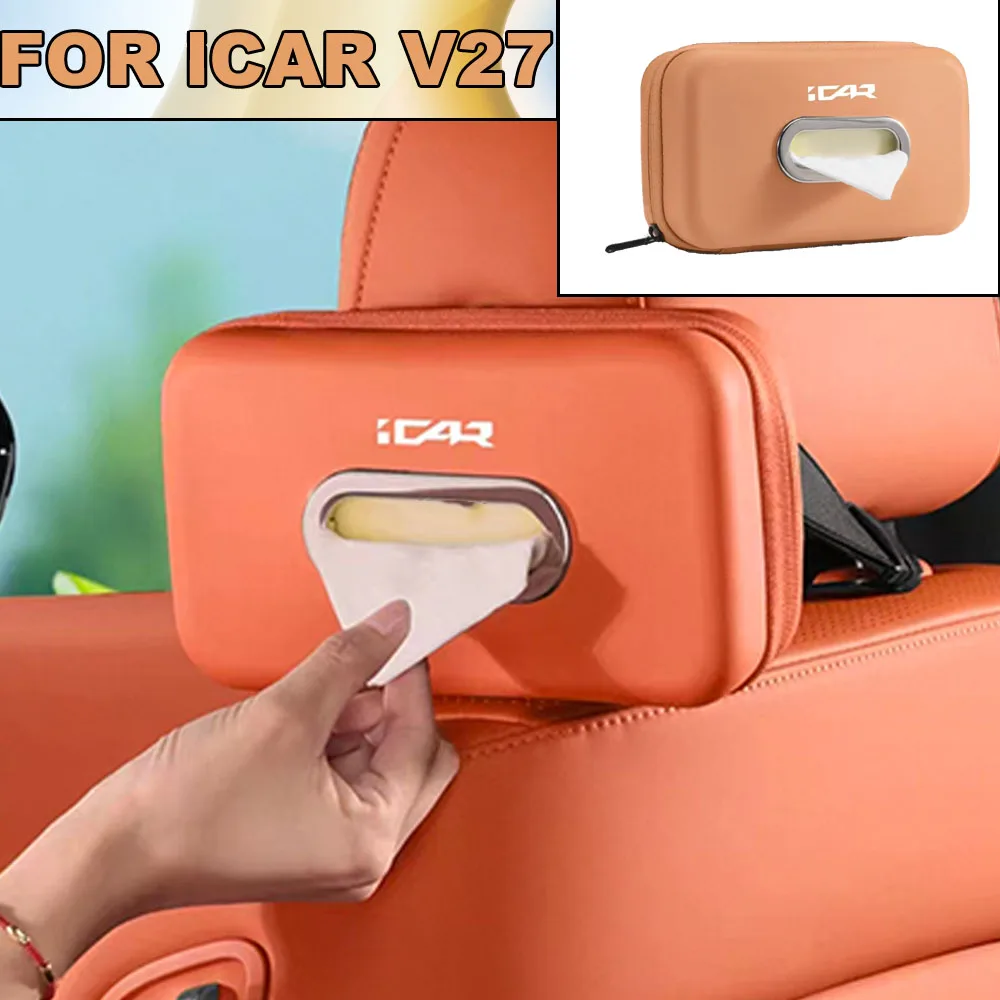 For Chery iCAR V27 2026 2027 Special Car Hanging Tissue Bag Flexible Multi Place Mount Vehicle Tissue Storage Pouch