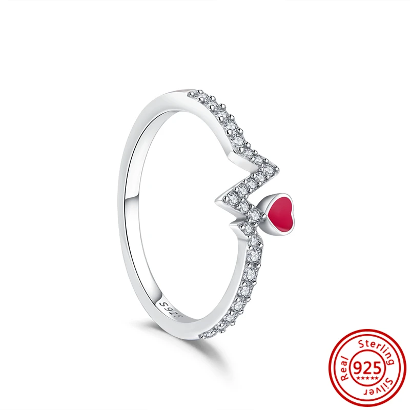 Anello da dito con cuore rosso anelli con zirconi brillanti gioielli scintillanti per donna regali di lusso per feste di fidanzamento di nozze in argento Sterling 925