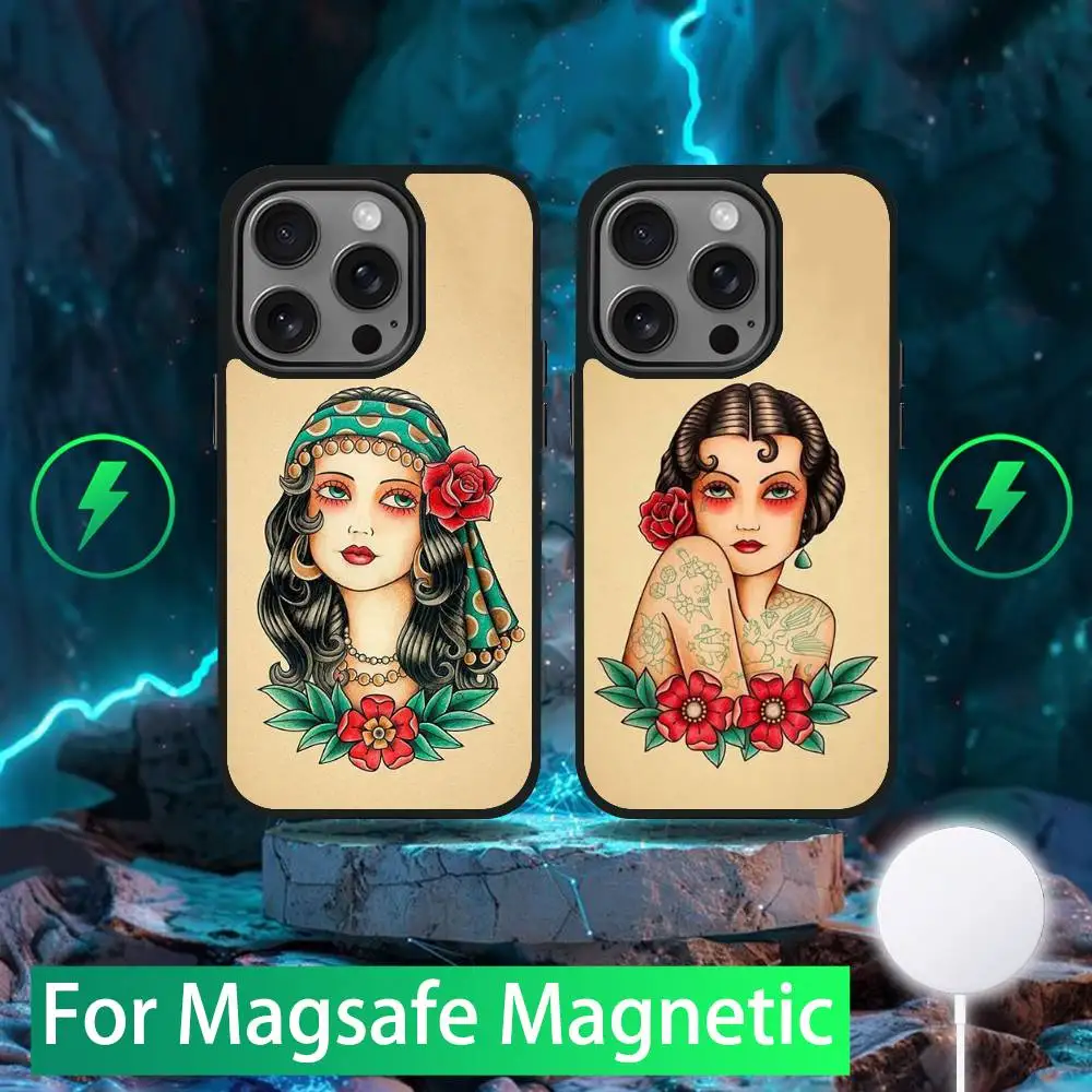 

Old School Tattoo Vintage Phone Case For iPhone 16,15,14,13,12,11,Pro,Max,Plus,Mini,SE New Magsafe Magnetic Wireless Charging