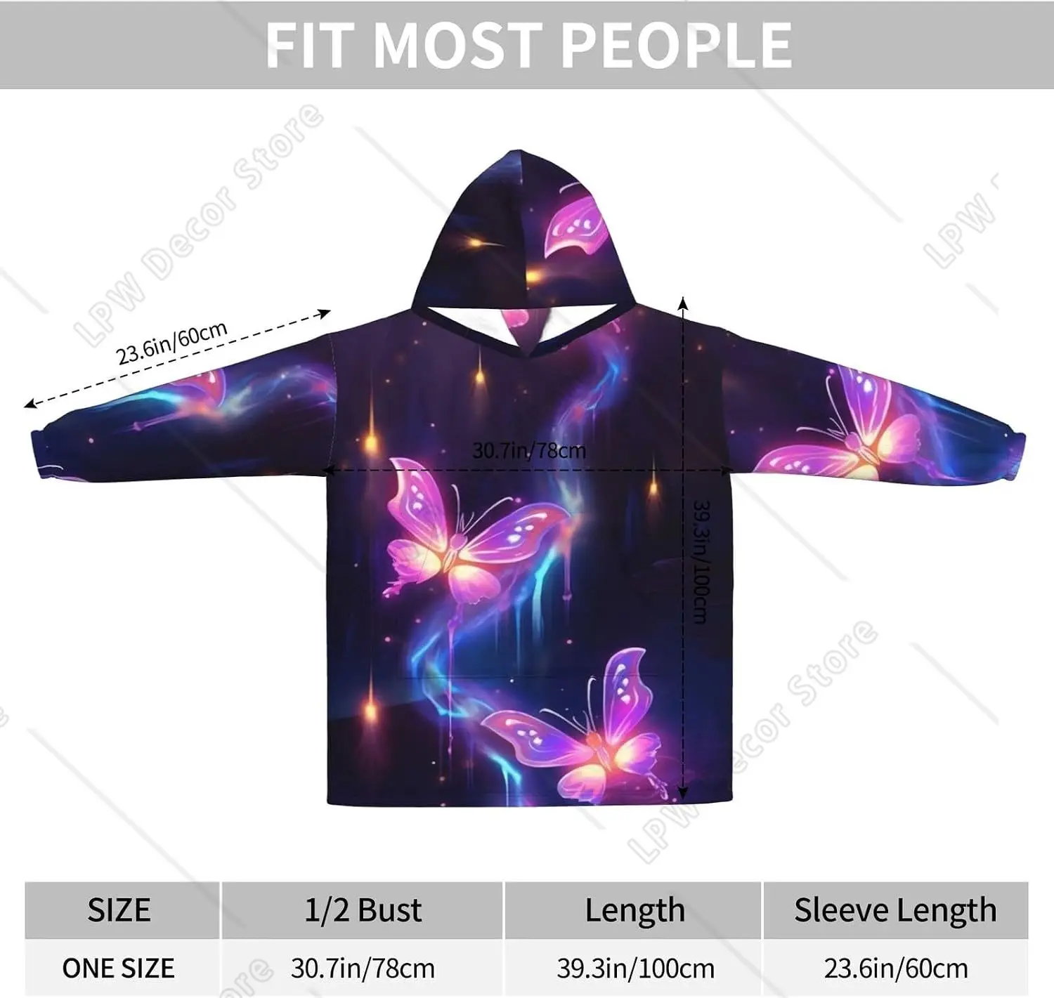 Purple Butterfly Print Blanket Hoodies For Women & Men Adult Teen Wearable Hooded Sweatshirt With Pocket
