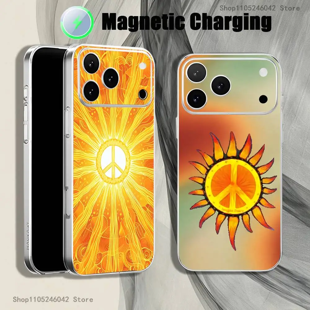 

Peace and Love Transparent White Phone Case For iPhone 17,16,15,14,13,12,11,Pro,Max,Plus Magnetic Wireless Charging