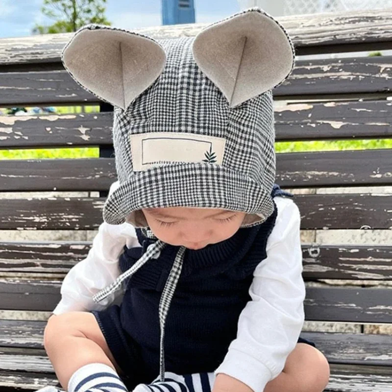 Baby Animal Ears Cute Fisherman Cap Breathable Linen Fetal Hat Kids Fun Squirrel Standing Ear Cotton Linen Sun Hat