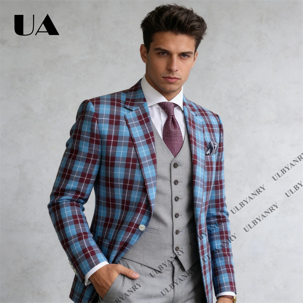 

Timeless Plaid Blazer for Men Retr Dapper Suit Jacket Check Formal Business Mens Suit Slim Fit Coat