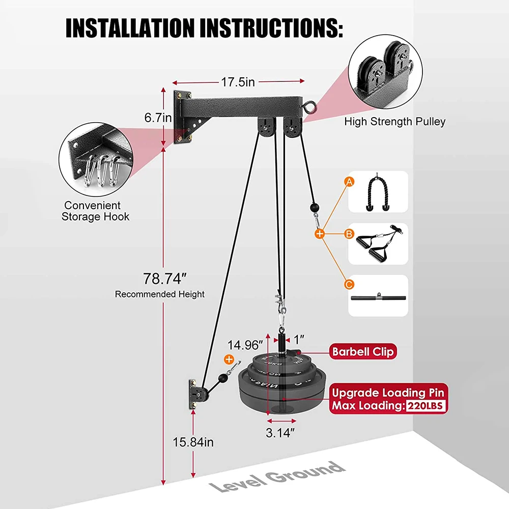 Wall-mounted DIY Pulley Cable Machine Attachment System Biceps Triceps Strength Trainning Sport Workout Fitness Equipment Set