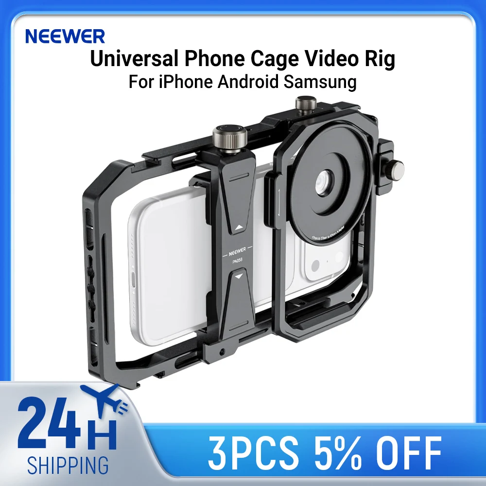 NEEWER Universal Phone Cage Video Rig Stabilizer with 17mm to 37mm & 67mm Lens Filter Adapter Ring For iPhone Android Samsung