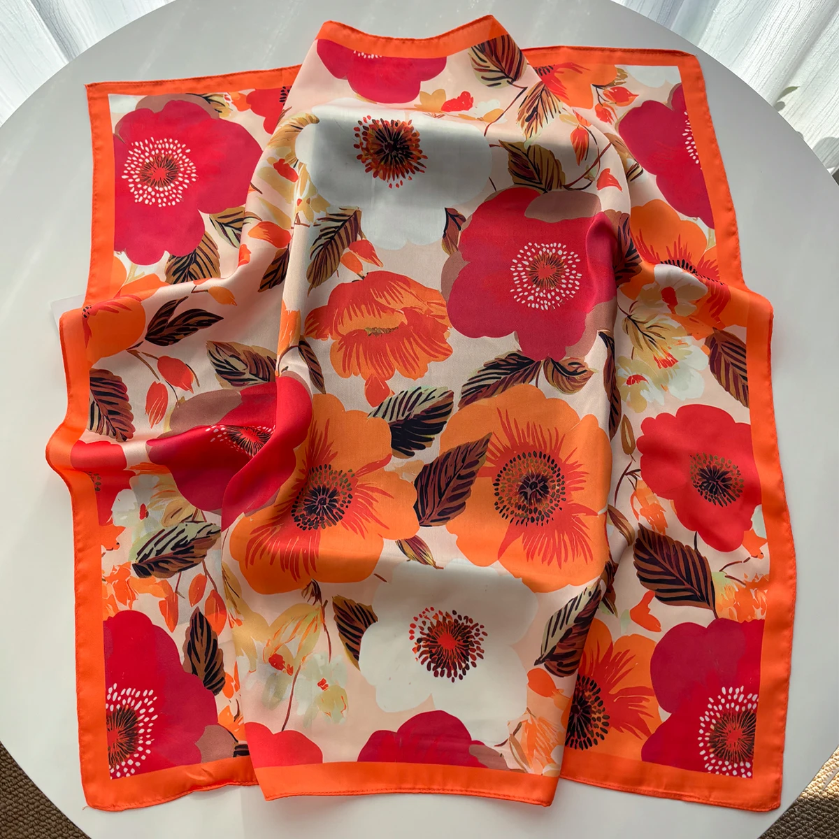 Luxury Floral Printed Square Scarf For Women Scarves Bandanas Hijab Neckerchief Elegant Shawl Wraps For Travel image 4