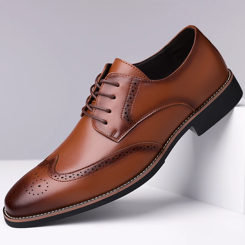 

Men's Leather Derby Shoes, Formal Business Dress Shoes, Breathable Soft Anti-Slip Sole for Daily Office Commute-XH9222