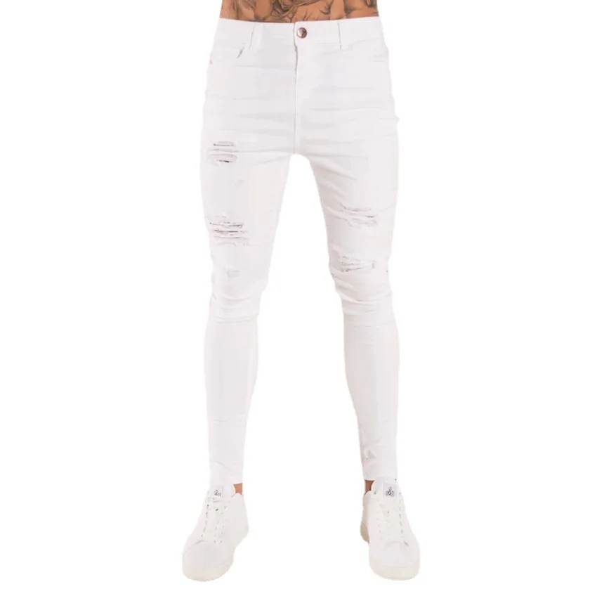 Jean Slim Déchiré en Denim pour Homme, Pantalon Vintage, Délavé, Solide, Surintendant, Décontracté, Slim Fit, Noir, Bleu, Style de Rue, à la Mode, 2023 S088eb932093d4cadabe8104e0fec777c2