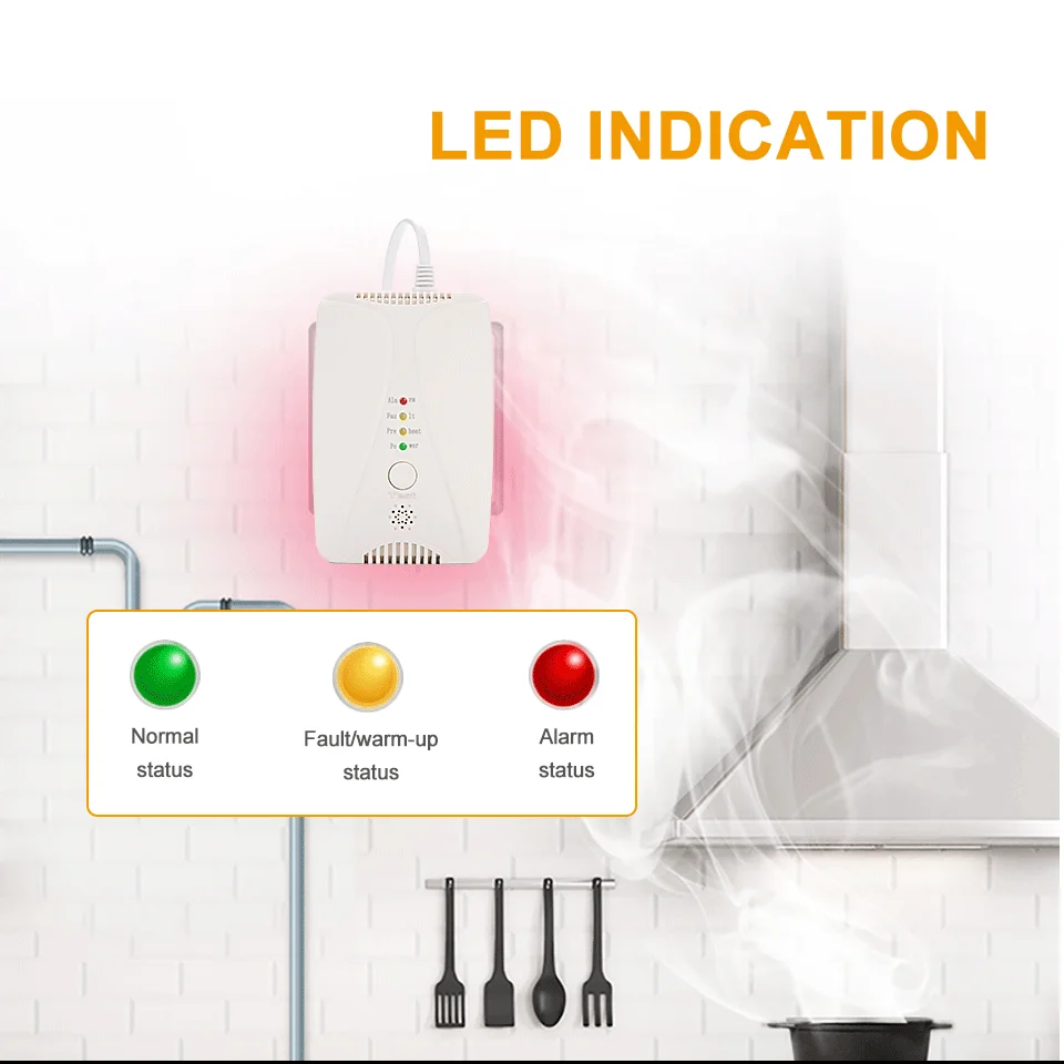 detector de gás hd2000, detectores de monóxido de carbono, detector de vazamento de gás natural para casa, som e luz, alarme, válvula solenóide conectável