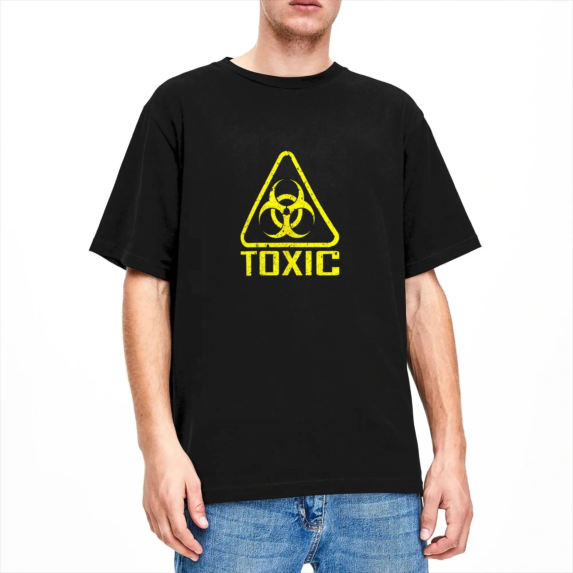 toxic biohazard symbol yellow distressed T Shirt Summer  Y2K Casual T Shirts Pure Cotton Harajuku Tshirt For Men Design Tees