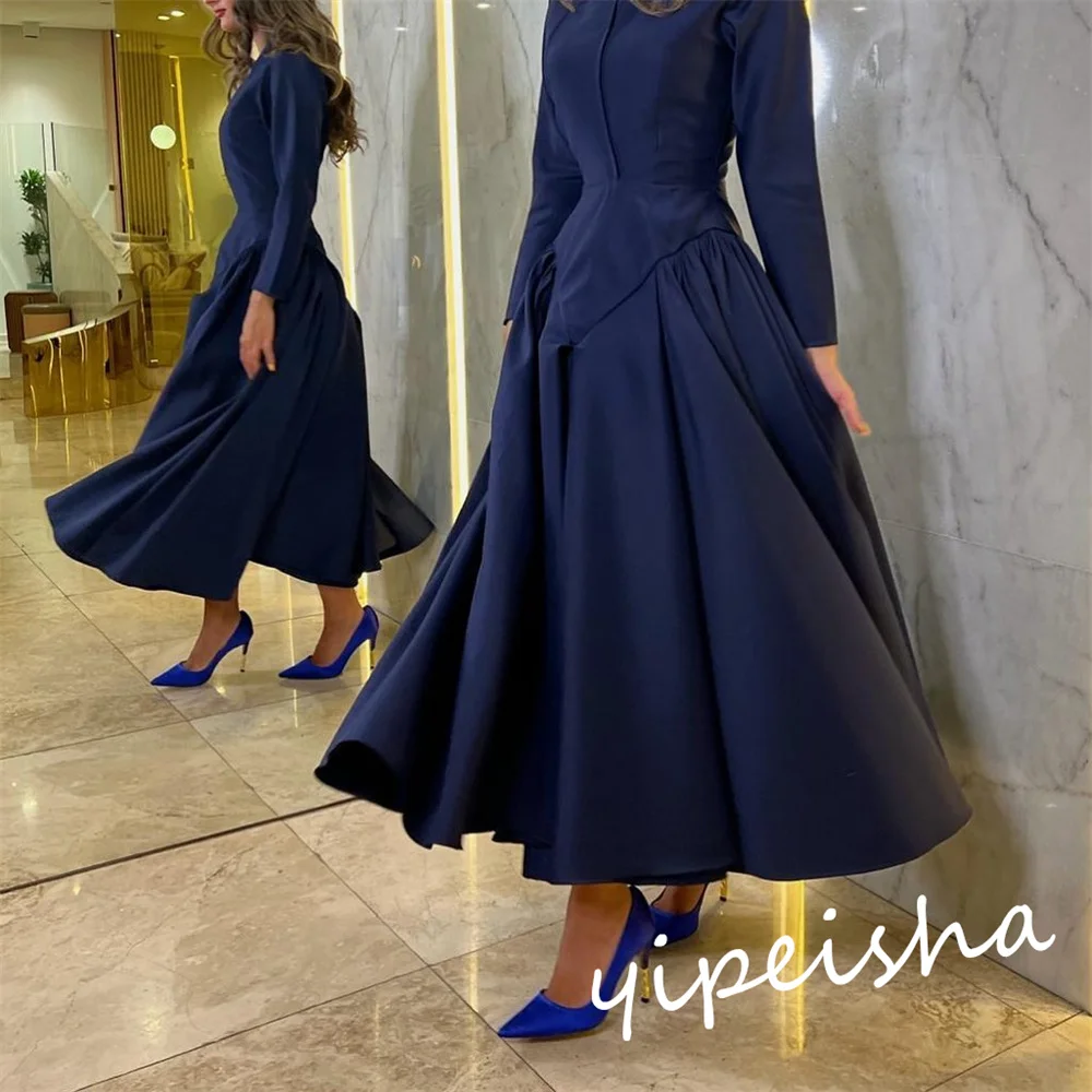 Customized Simple V-neck A-line Anke Length Prom Dresses Draped s Formal Occasion Gown quinceanera dresses فستان سهرة نسائي اعرا