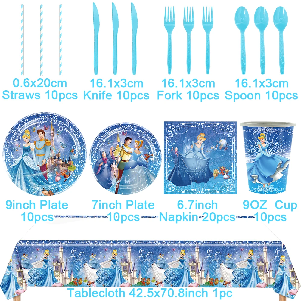 Fairy Tale Cinderella Princess Theme Birthday Party Decoration Supplies Disposable Cutlery Balloon Background Baby Shower Gift