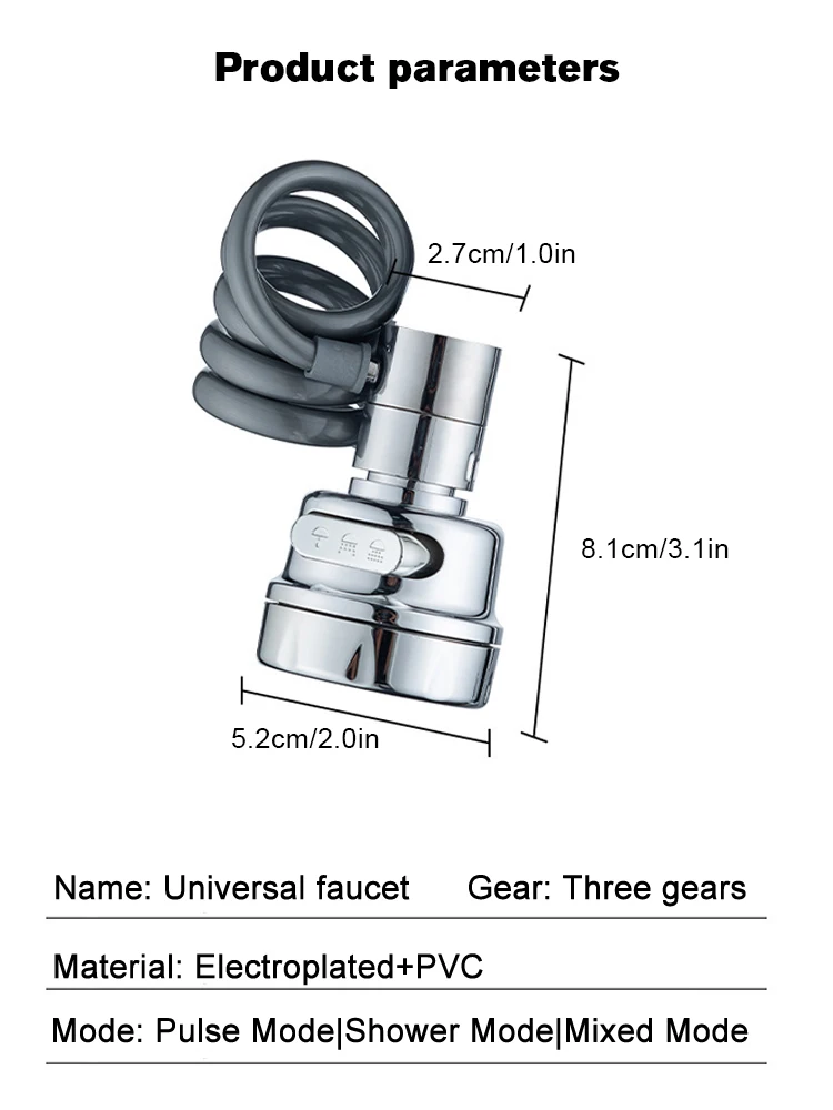 

Universal universal water spout with swivel universal extension for faucets, capable of rotating, boostingand splash proof water