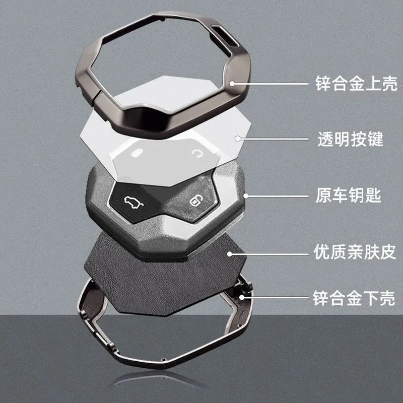 1Pc Durable Leather Alloy Car Key Case for Chery Jetour T2 T3 X70 Pro X90 Traveler Dashing Full Wrap Key Fob Cover Auto Interior