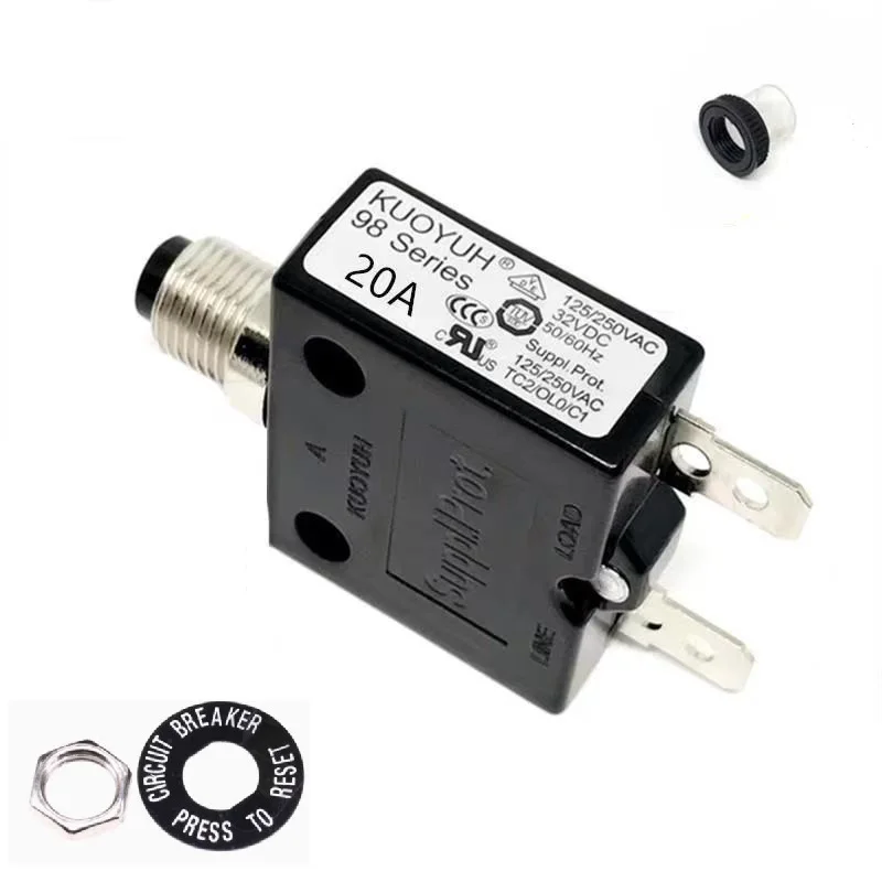 Instrument Motor Accessories Circuit Breakers KUOYUH 98 Series-20A Overcurrent Protector Overload Switch