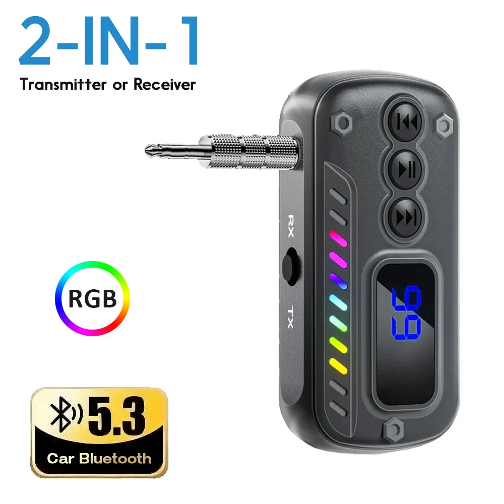 

Беспроводной адаптер Bluetooth 5.3, 2 в 1, передатчик или приемник, разъем AUX 3,5 мм для автомобиля, музыкальный аудиоприемник для наушников, громкая связь