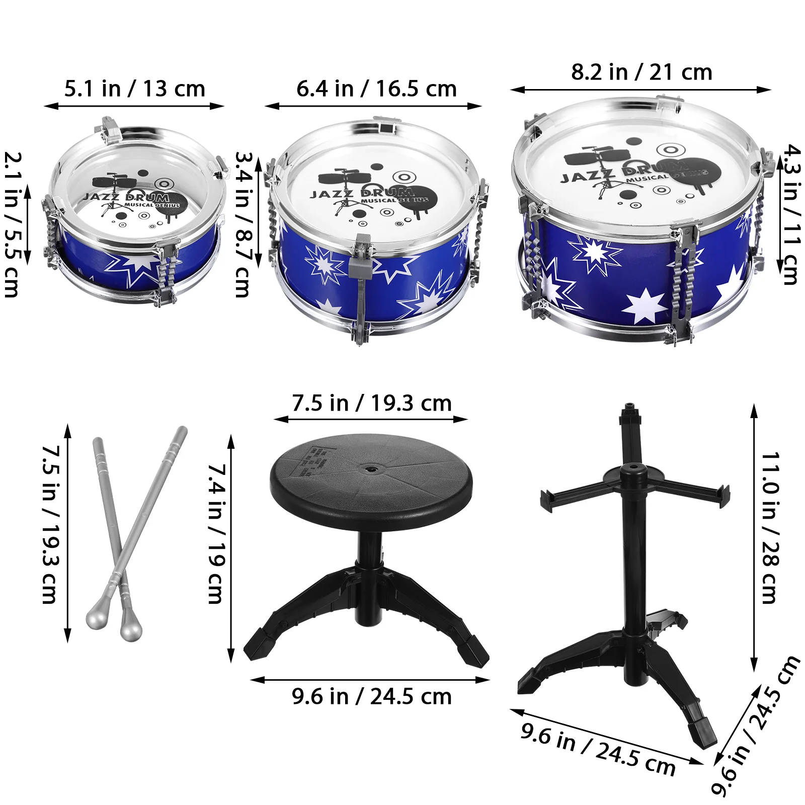 Drum Kit Toy Set for Boys Jazz Playset Large Young Children Plastic Instruments Toys Kids' Musical Percussion