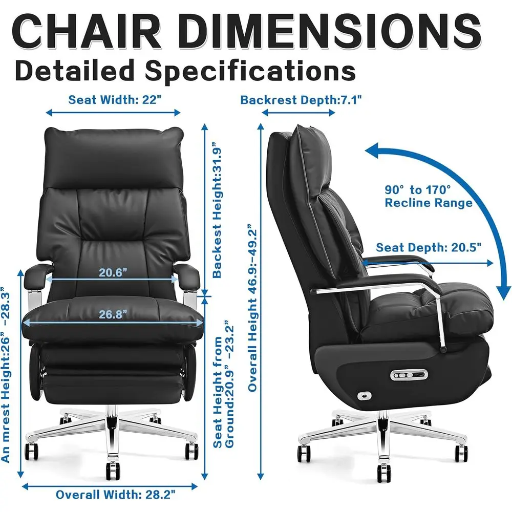 Luxury Dual Motor Recliner Chair for Big & Tall, 450lbs Capacity, Black | Features Footrest, USB Ports, 170° Zero Gravity Reclin