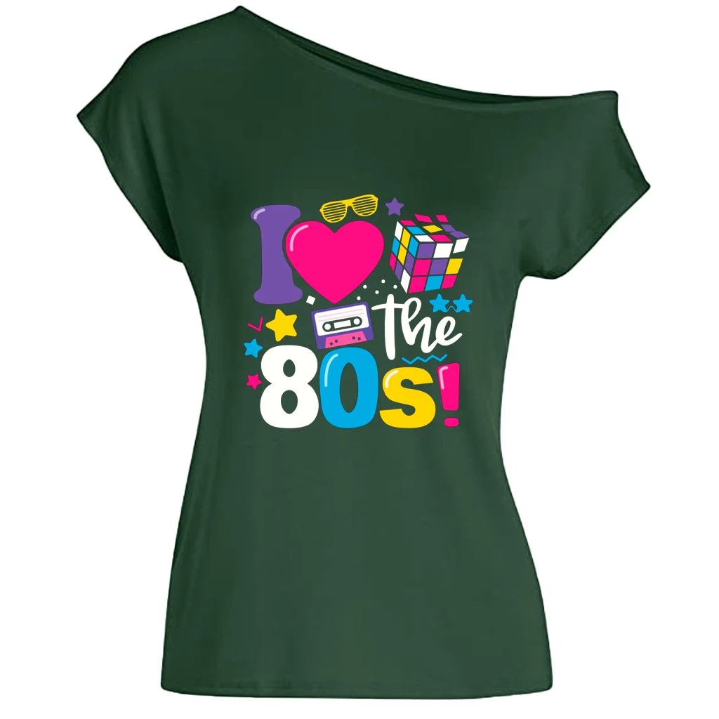XUANSHOW 2024 Sommer I Love the 80s Emotional Element T-Shirt Sexy Off Shoulder Tops Kurzarm Buchstaben bedrucktes T-Shirt – Detail 25