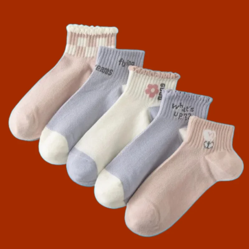 5/10 par Summer Thin Style Ins Trendy Summer Medium Short Socks 2024 New Fashion Mesh Socks Damskie bawełniane płytkie krótkie skarpetki