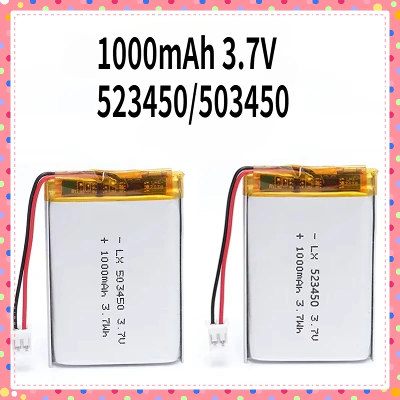 

1000mAh 3.7V 523450/503450 Polymer Lithium Rechargeable Battery Liion Battery PH2.0 2pin for MP5, Smart Watch, Speaker Batteries