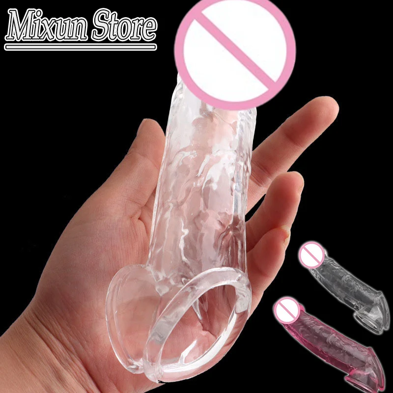 

Reusable Penis Sleeve Extender Sex Toys Cock Rings Delay Ejaculation Penis Condoms Dick Silicone Glans Cover Enlargement Sex Toy