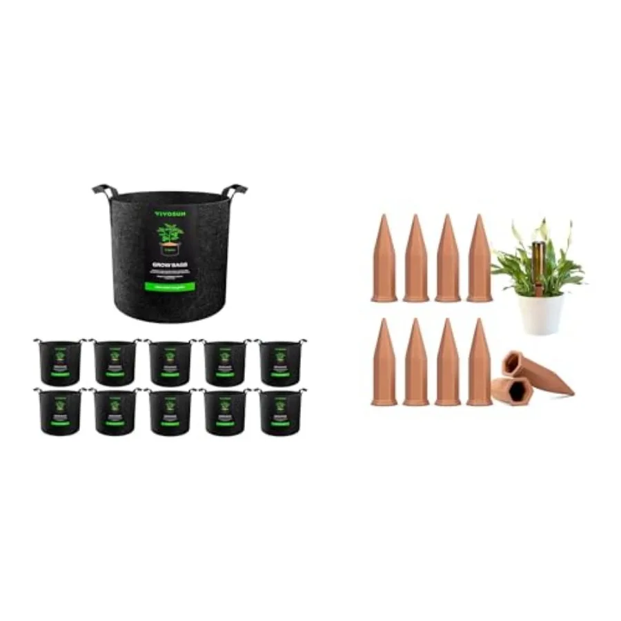 

Набор из 10 мешков для выращивания растений объемом 3 галлона и 10 шт. шестигранных терракотовых самополивающихся колышков-спиц для автоматического полива, вставки для кашпо