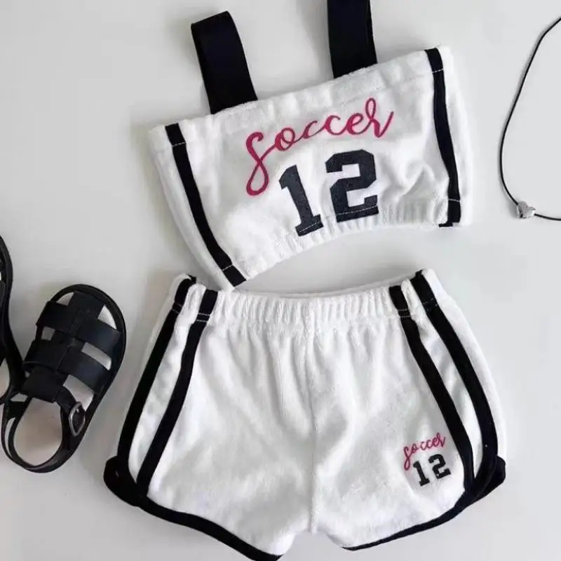 

2025 Summer New Baby Girl Sleeveless Clothes Set Infant Letter Sling Tops + Shorts 2pcs Suit Toddler Girls Casual Sports Outfits