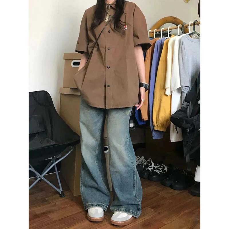 MEXZT camicie Vintage donna Harajuku camicette oversize a maniche corte Bf estate Streetwear bottone coreano giapponese allentato top Casual