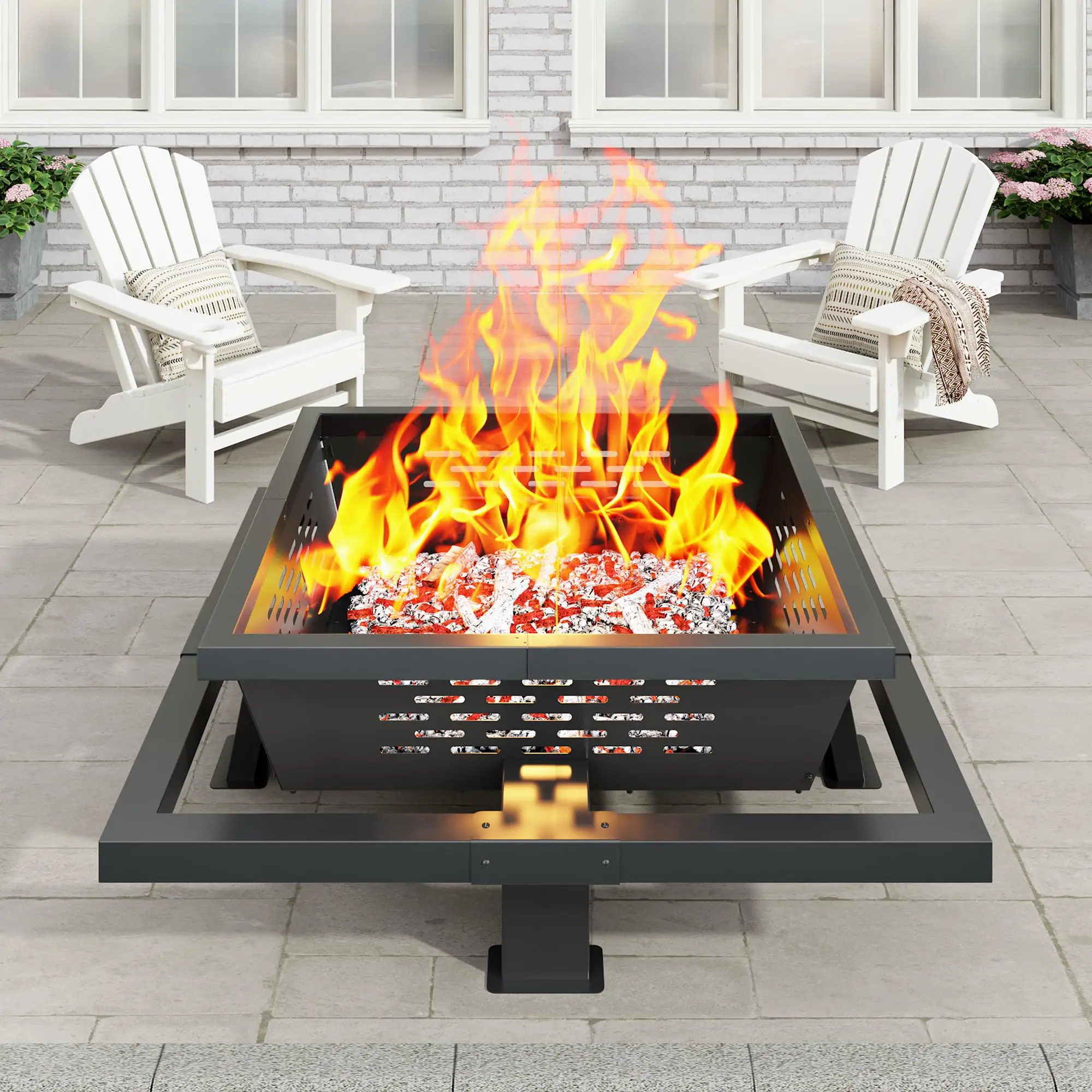42 Inch Fire Pit for Outside, Outdoor Wood Burning Firt with Poker, Heavy Duty Fire Pit for Camping, Backyard, Patio