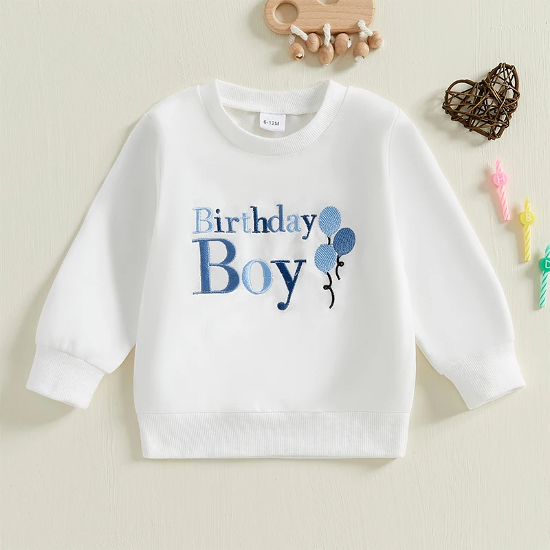 FOCUSNORM 0-4Y Little Kids Girls Boys Birthday Sweatshirt T Shirts Letter Embroidery Long Sleeve Pullovers Autumn Tops