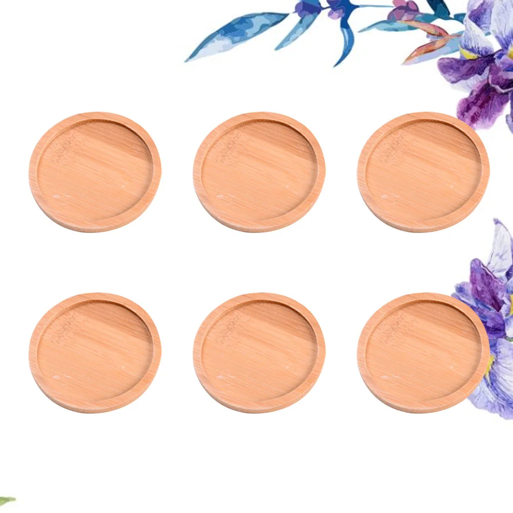 

6pcs Succulent Flower Pot Bamboo Tray Water Resistant Round Coaster Mini Flowerpot Organizer Home Insulation Pad Solid