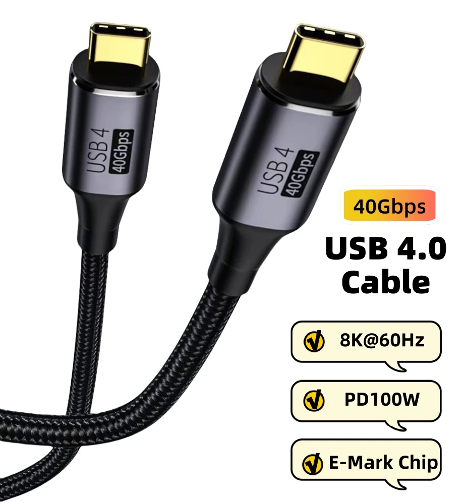 USB4.0 USB C to USB C Cable 40Gbps 8K@60Hz PD100W 5A 20V Fast Charging Type-C Compatible Thunderbolt 3 for Macbook Pro Data Cord