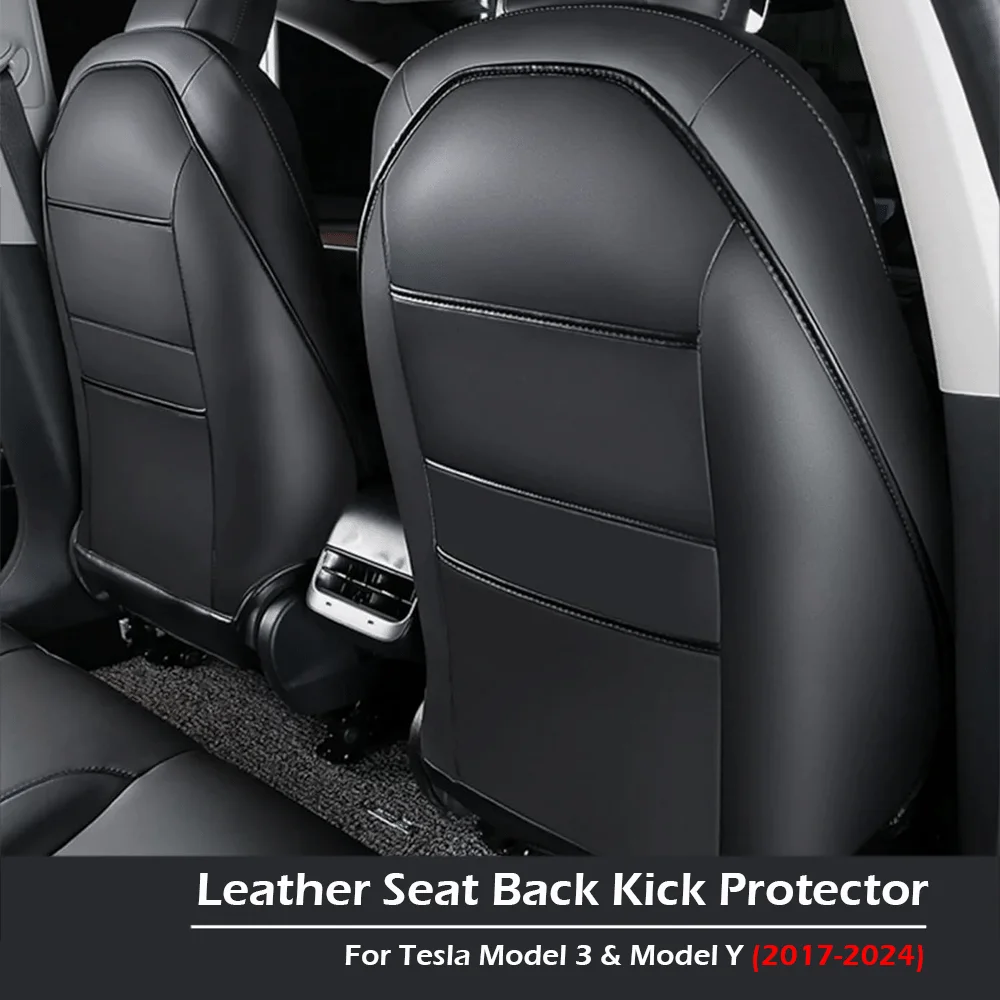 

For Tesla Model 3 Model Y Leather Seat Back Kick Protector Backseat Mats Dual-Level Extra Organizer Back Seat Cover 2021-2024