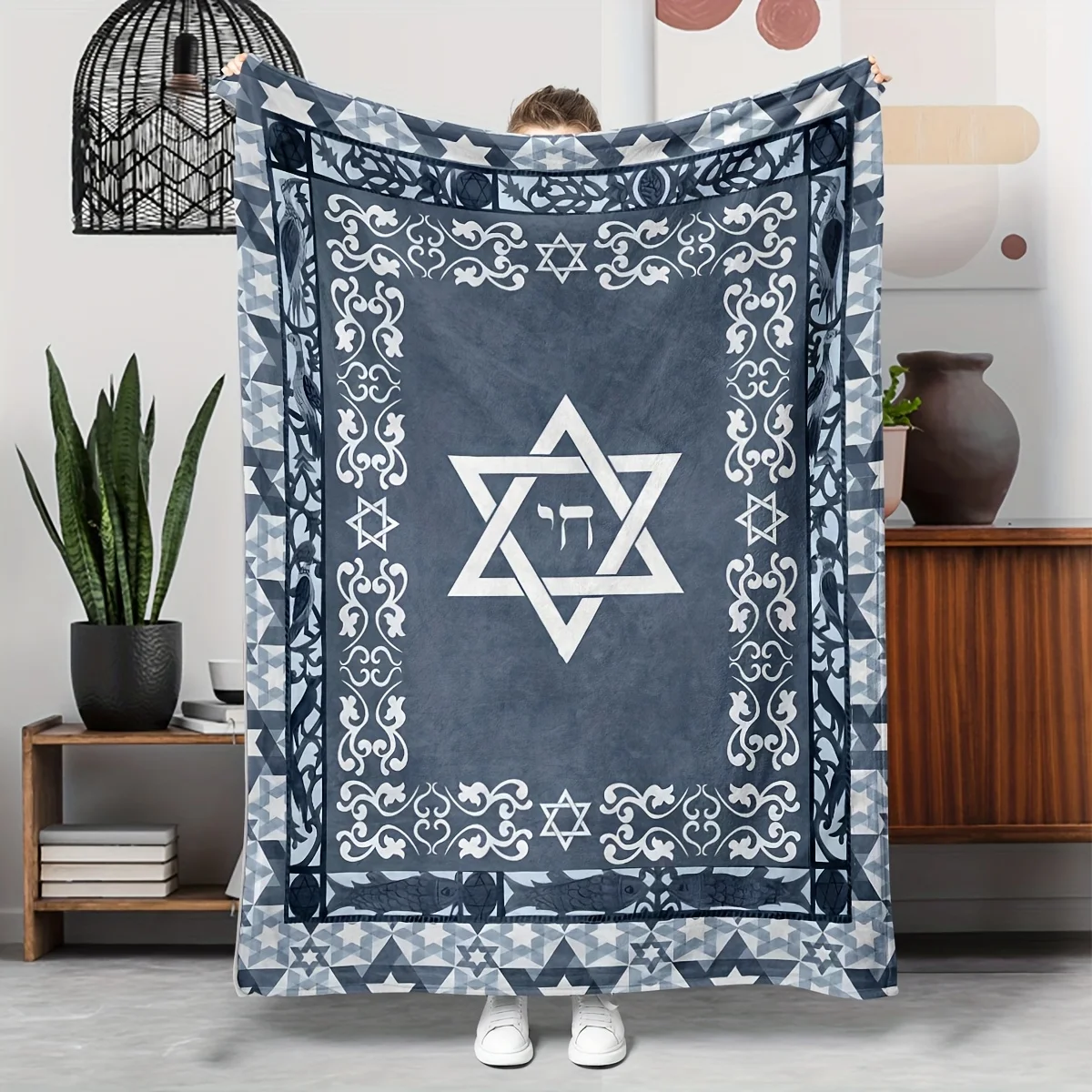 Large Star of David Jewish Blanket Throw Polyester Tapestry Decorative Judaica Cover Spiritual Gift for Home Decor Living Room
