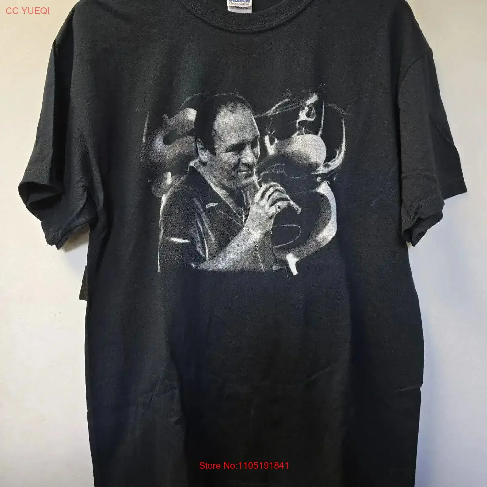 2000s توني سوبرانو تي شيرت L التدخين السيجار HBO برنامج تلفزيوني العصابات Y2k خمر غسلها مصمم الملابس أنيق عادية