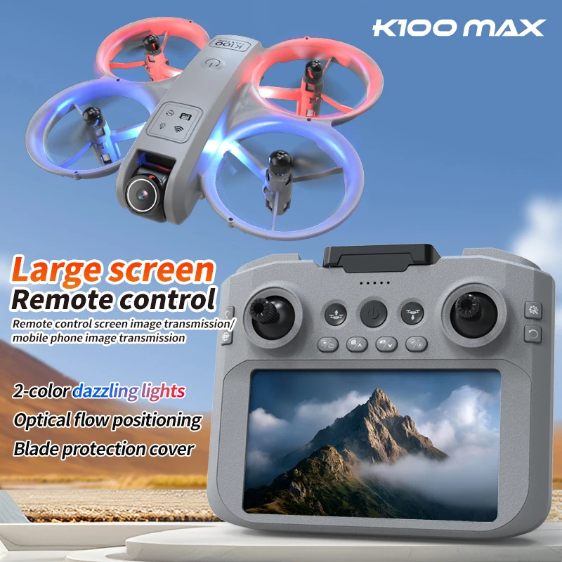 K100 ماكس طائرة بدون طيار صغيرة المهنية 4K HD كاميرا مزدوجة Fpv شاشة التدفق البصري الطائرة بدون طيار اللعب كوادكوبتر فرش لعبة بدون طيار هدية