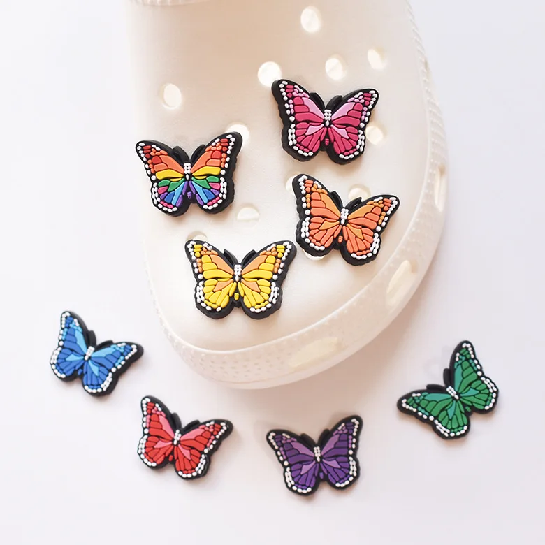 PVC Shoe Charms Accessories Creative Color Butterfly Shoe Decoration Buckles Accessories for Clogs Sandals X-mas Gifts Buckle