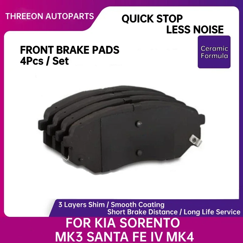 

THREEON Front Ceramic Brake Pads for HYUNDAI SANTA FE 4 2018- KIA SPORTAGE SORENTO 3 2015- 58101C5A00 58101C5A70 TO1265-F