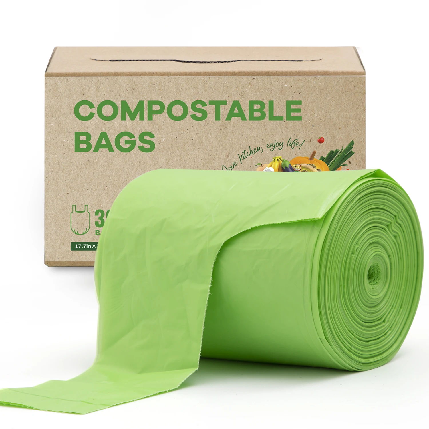 Compostable Trash Bags, 13 Gallon, 100% Compost Waste Bags for Kitchen Bathroom Office