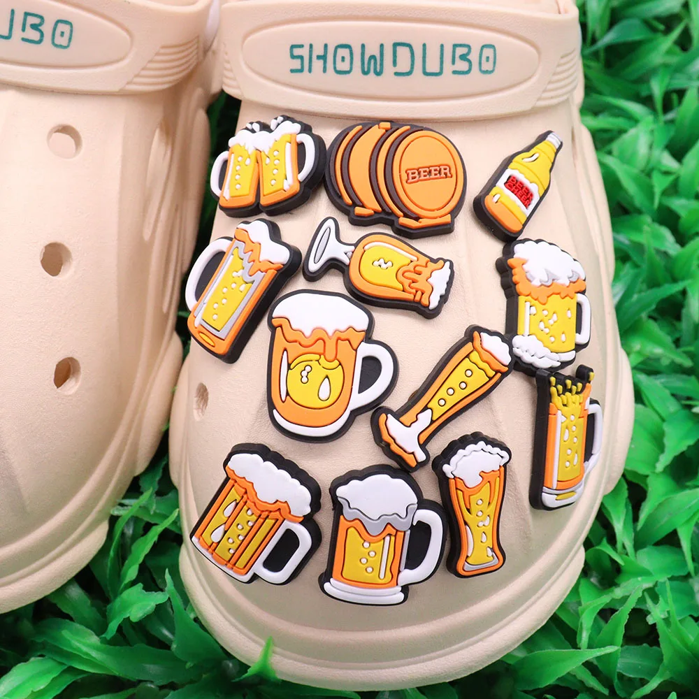 Mix 50pcs PVC Drinks Cheer Beer Sandals Shoe Charms Accessories Adult Designer Decoration DIY Backpack Bracelet Adult Gift