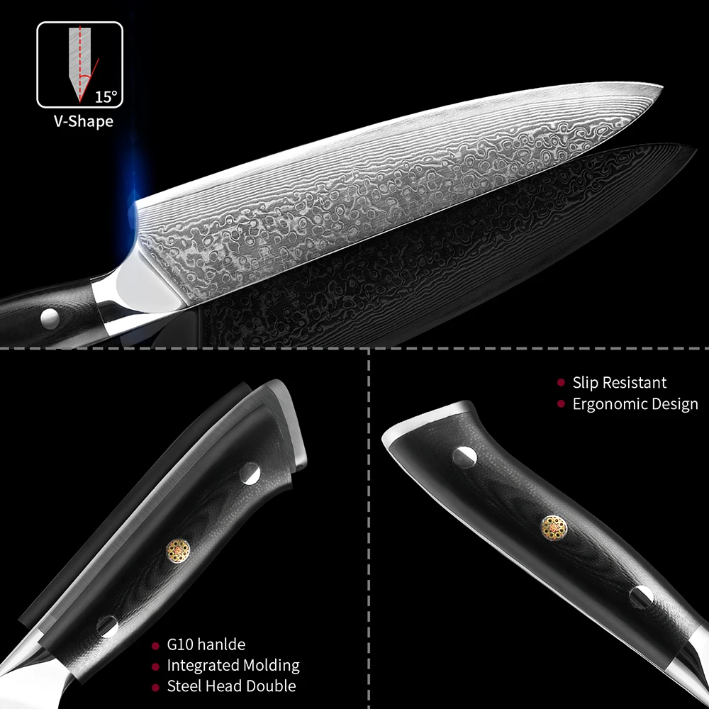 XITUO Damascus kitchen Knives 67 layer Japan VG10 steel Utility fruit Knife Sharp Santoku Cooking chef knife Black G10 handle