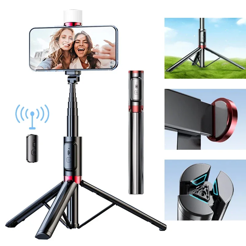 Selfie Stick 1.1 m Ultra Long Stretch Portable Integrated Design Phone Holder Bluetooth Remote With Fill light Tripod Stand For