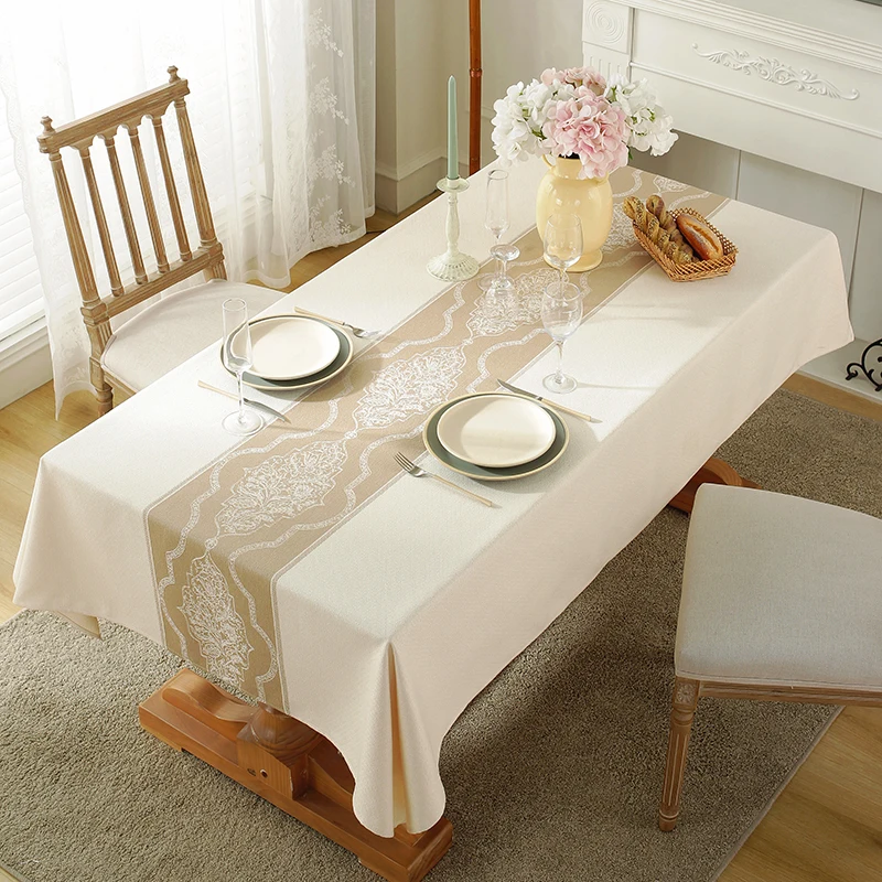 Hotel Oil-proof Water Impermeable Best Jacquard Heavy Fabric Cotton Linen-like Food Dinning Table Cloth for Events